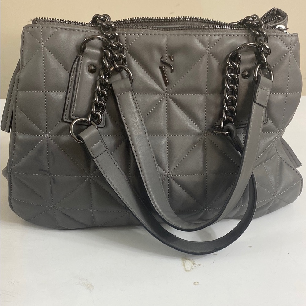 Vera Wang Gray Quilted Shoulder Bag with Chain Straps